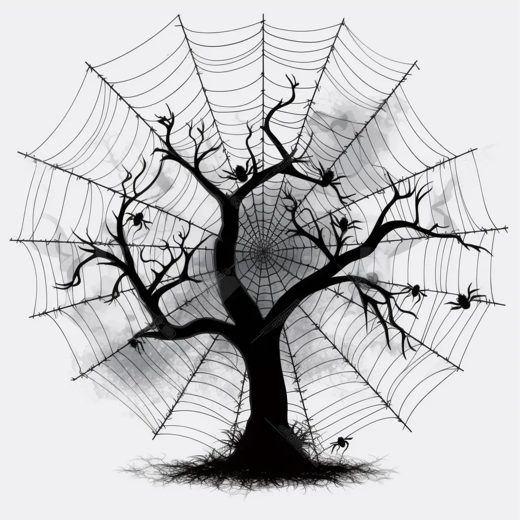 Haunted tree with glowing eyes, spider web, bats Halloween logo - Image 3