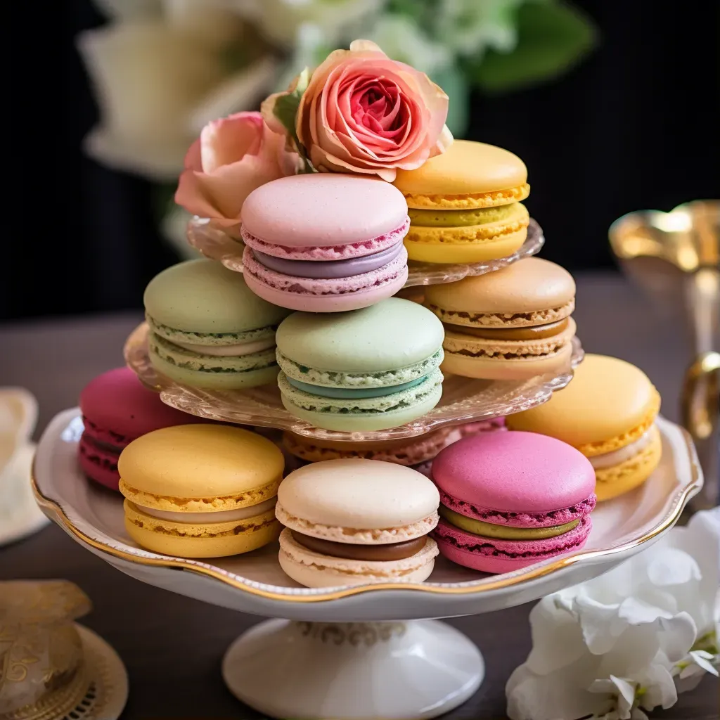 Colorful macarons on tiered tray, shot on Panasonic Lumix GH5 - Image 1