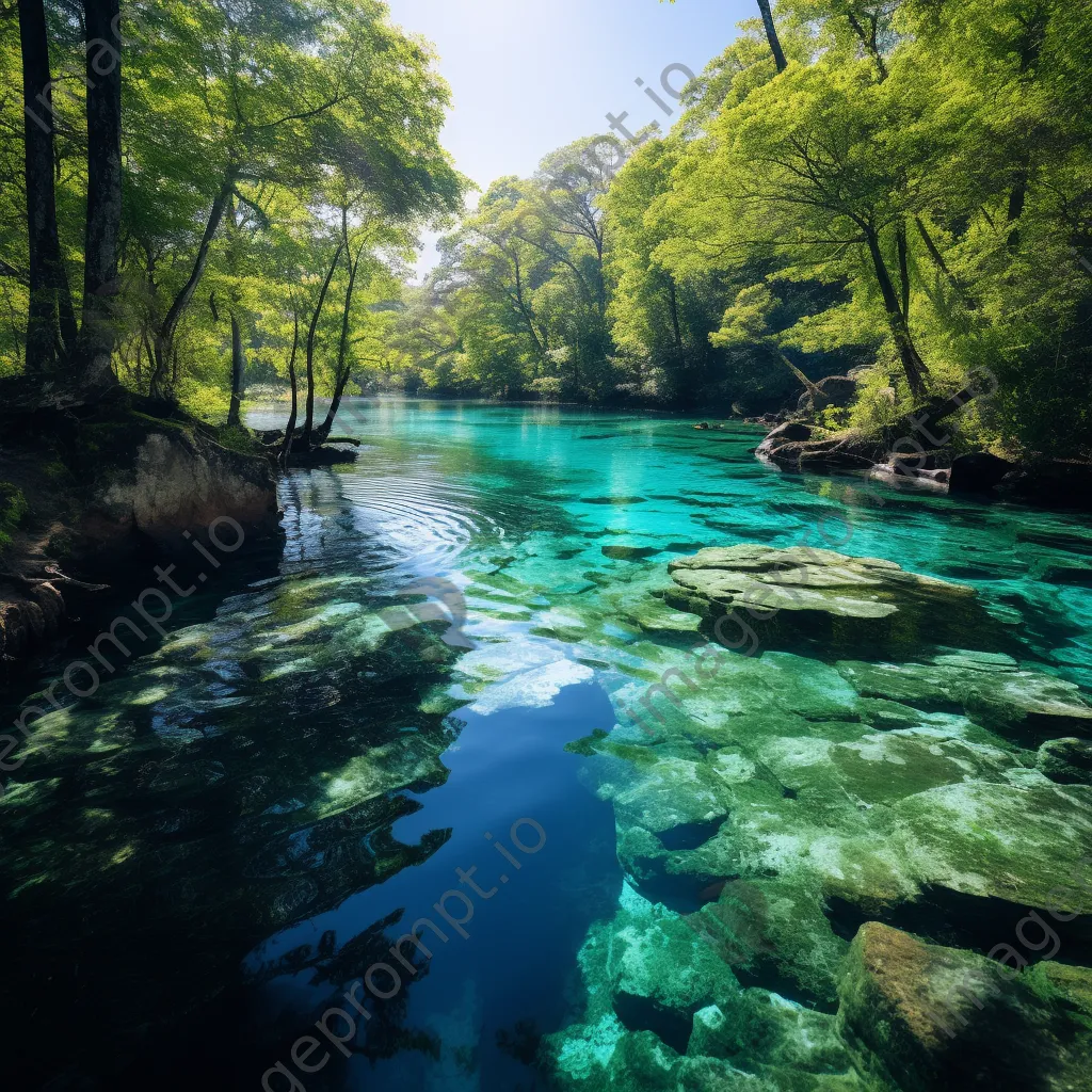 Vibrant turquoise mineral pool surrounded by green foliage. - Image 2