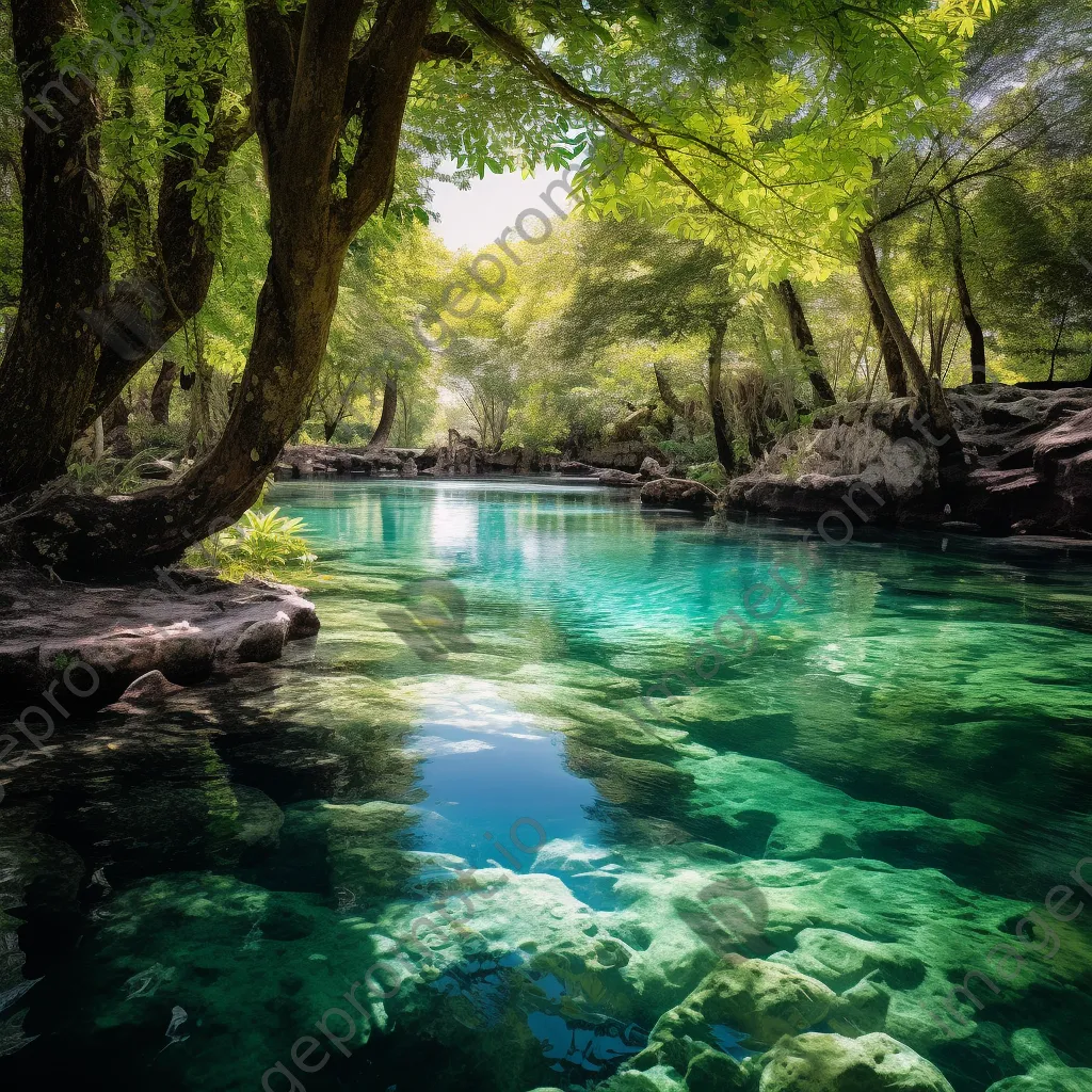 Vibrant turquoise mineral pool surrounded by green foliage. - Image 4