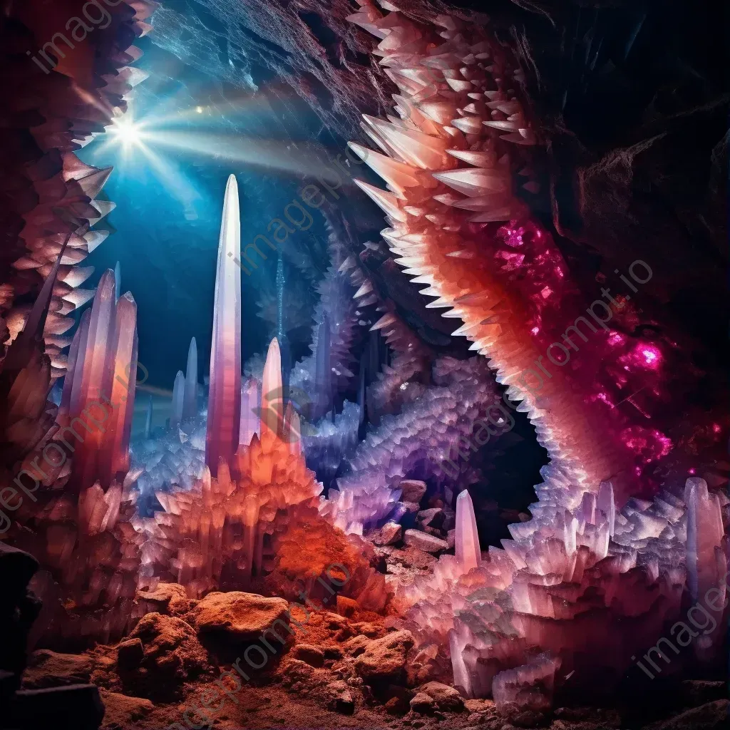 Enchanted cave of crystals with sparkling stalactites - Image 1