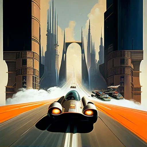 Image of a high-speed race through a futuristic cityscape with dodging vehicles - Image 1