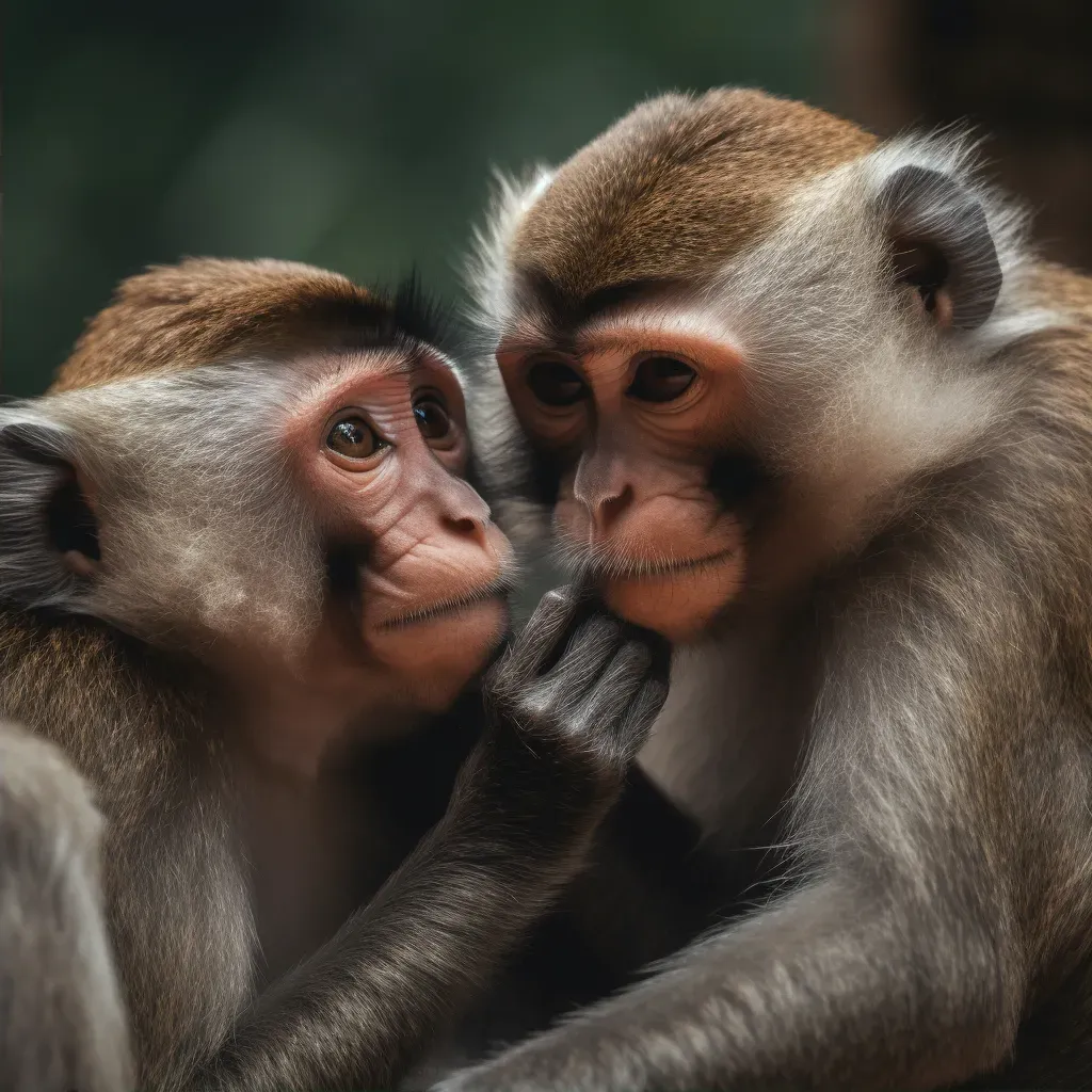 Image of two monkeys grooming each other - Image 2