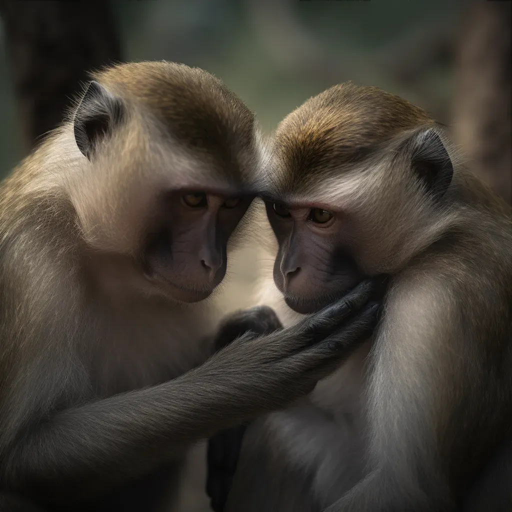 Image of two monkeys grooming each other - Image 3