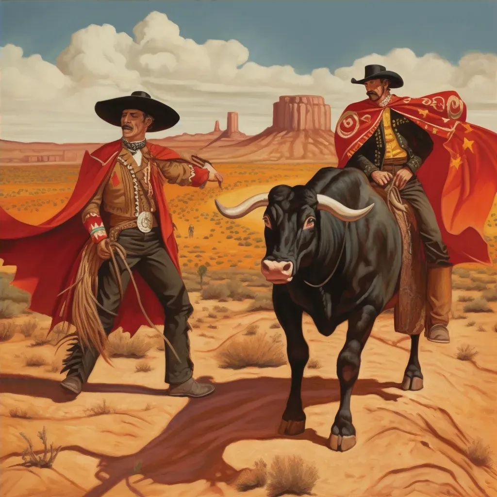 Image of a fusion of Spanish matador and American cowboy in a western desert landscape - Image 4