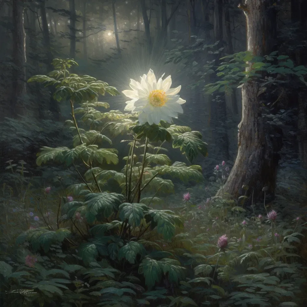 Picture of a glowing flower blooming in a moonlit forest clearing - Image 2