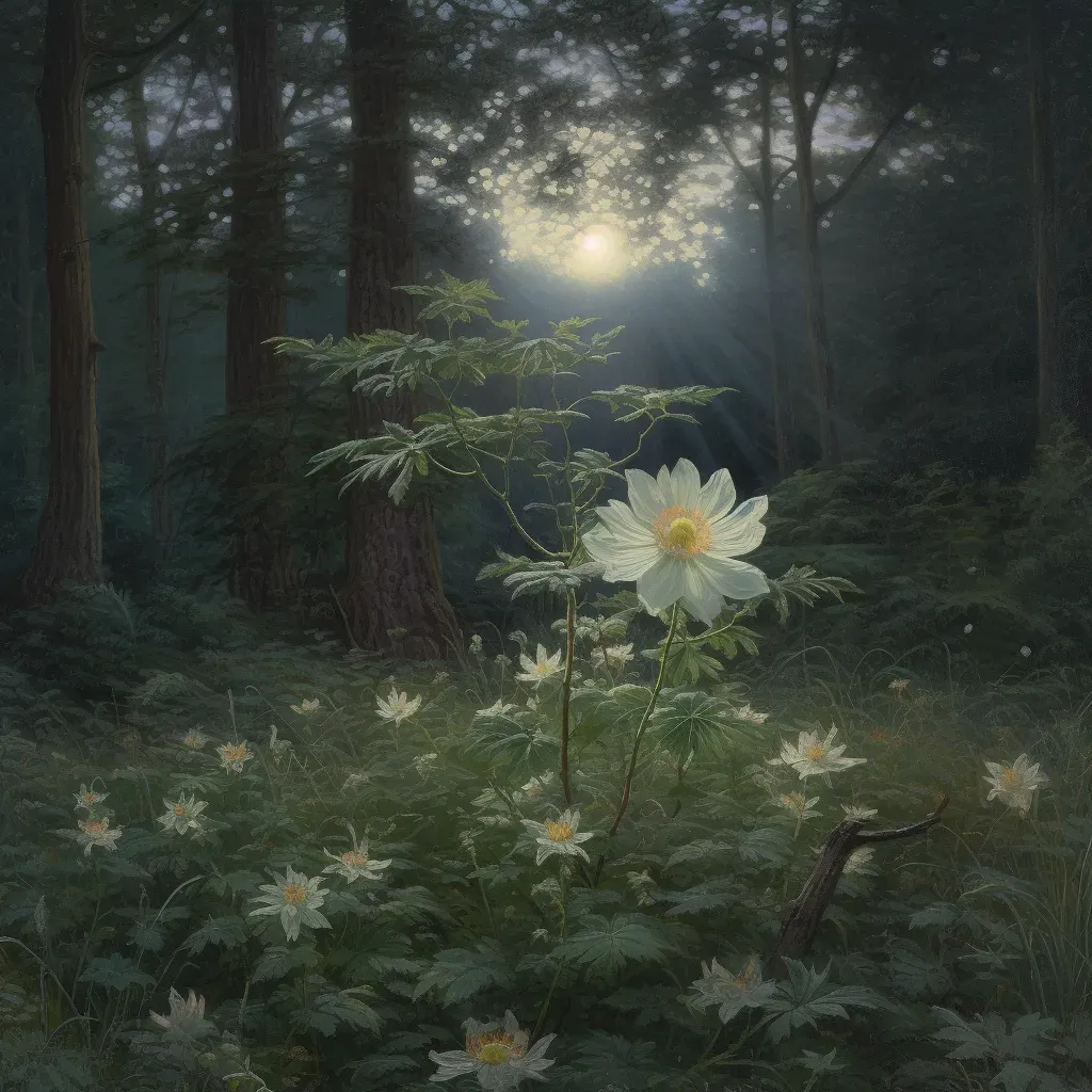 Picture of a glowing flower blooming in a moonlit forest clearing - Image 3