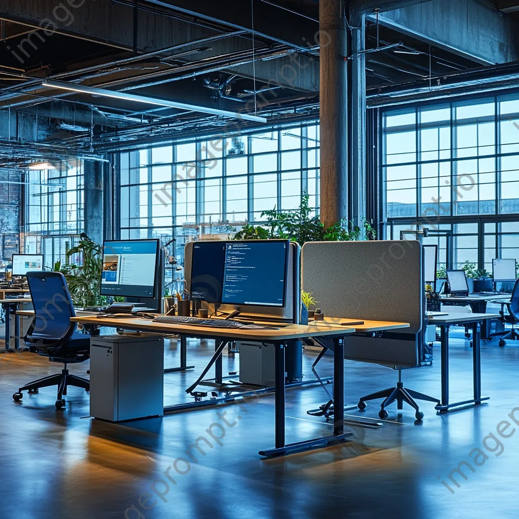 Urban tech workspace with smart desks and collaborative areas - Image 1