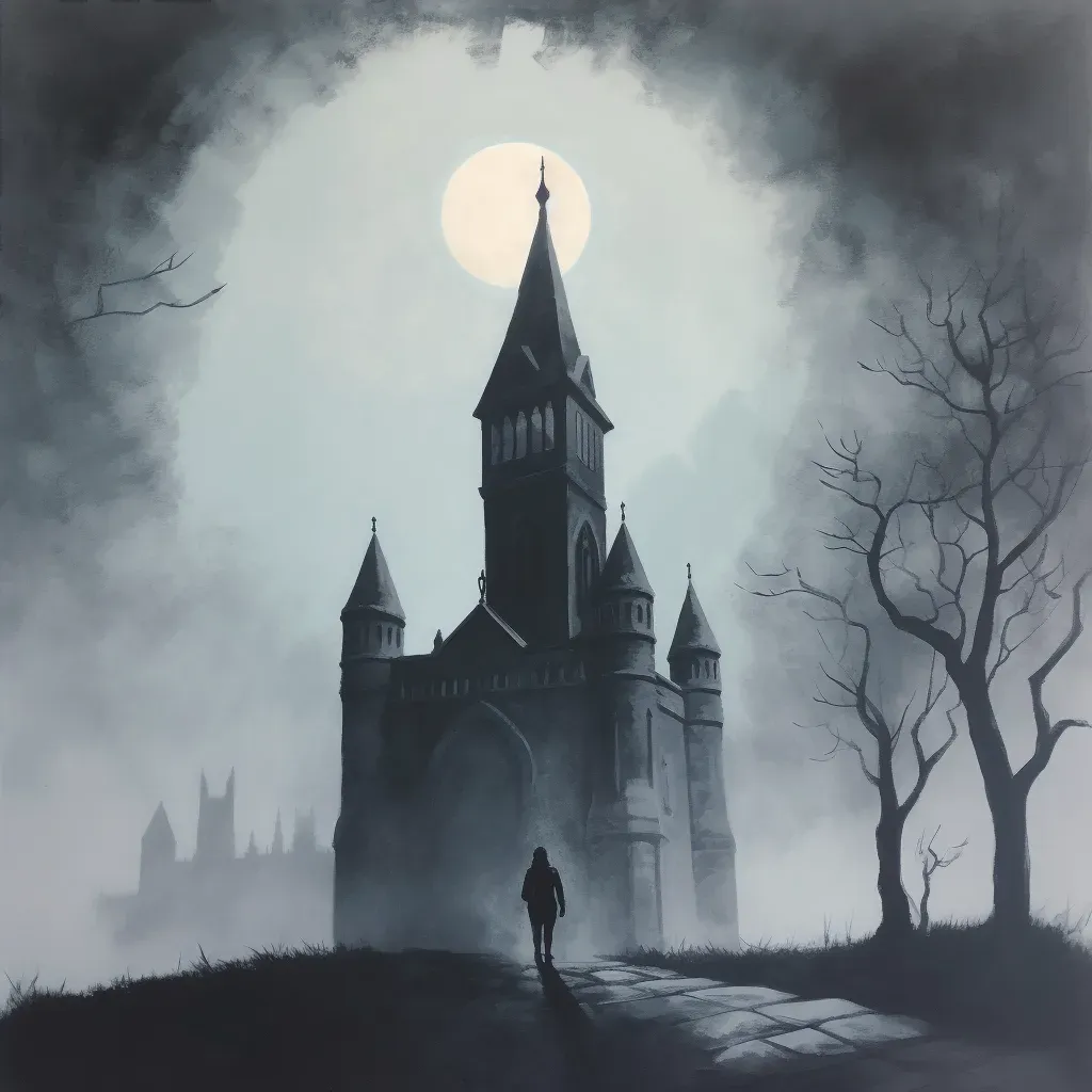 Ancient castle shrouded in mist under moonlight - Image 4