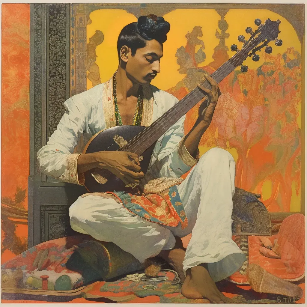 Image of a musician playing a hybrid instrument of sitar and guitar - Image 4