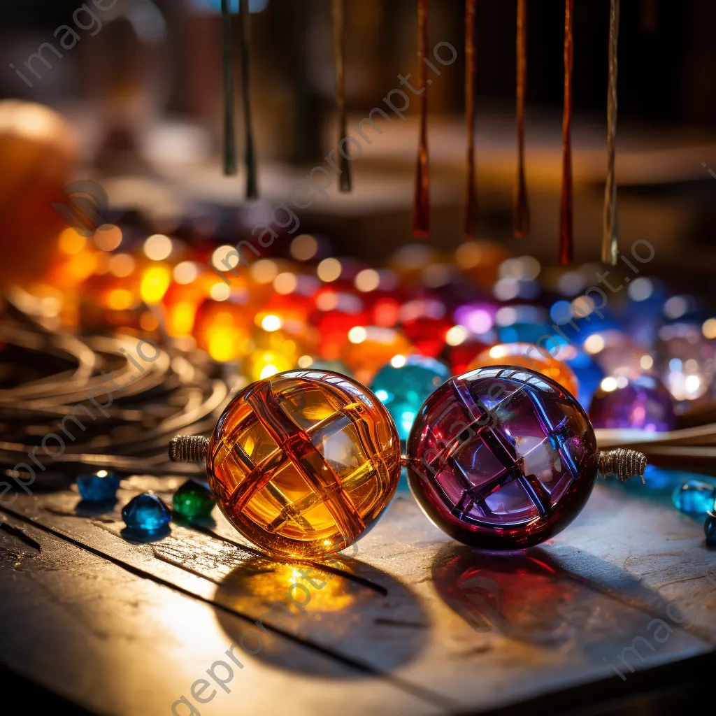 Close-up of colorful glass beads being shaped - Image 2