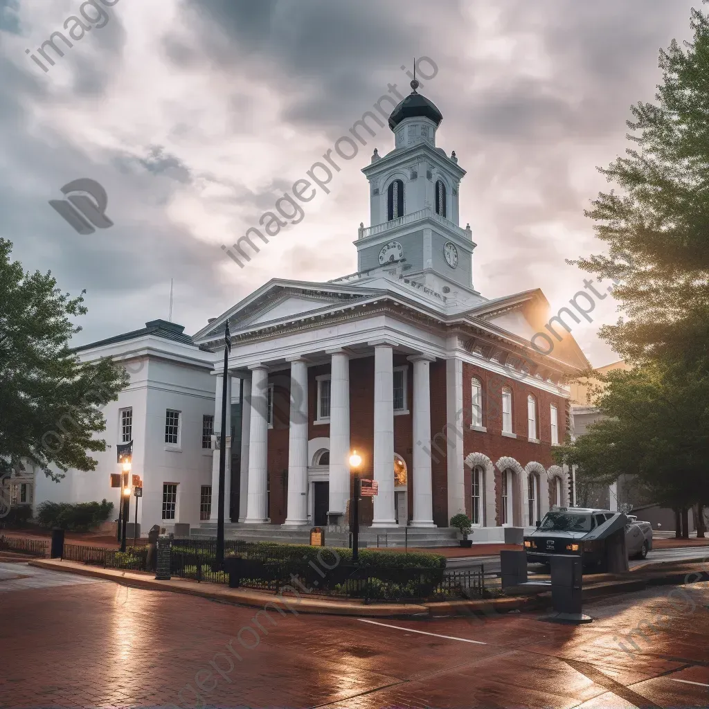 Historic courthouse with marble pillars and clock tower - Image 1