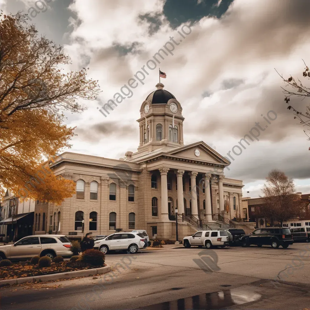 Historic courthouse with marble pillars and clock tower - Image 2