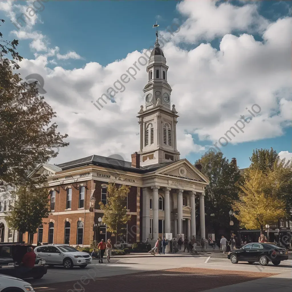 Historic courthouse with marble pillars and clock tower - Image 3