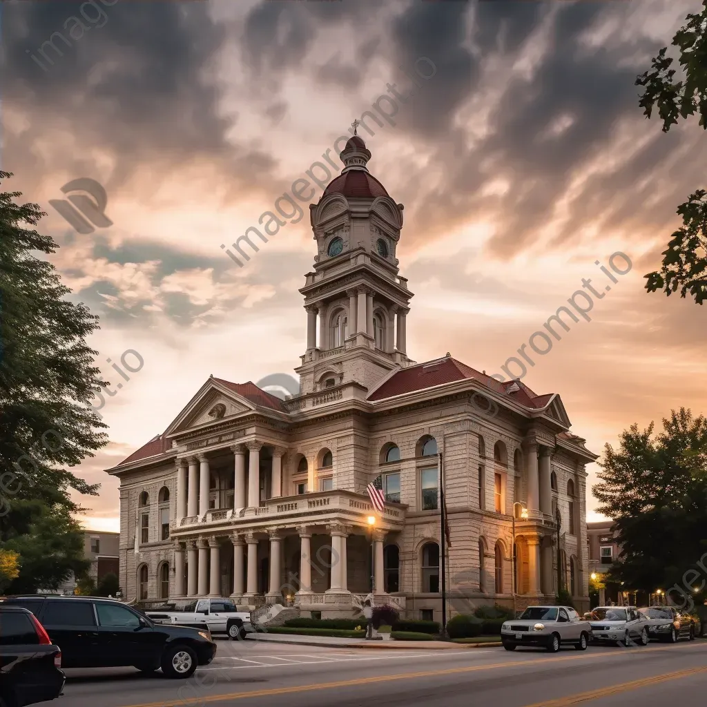 Historic courthouse with marble pillars and clock tower - Image 4