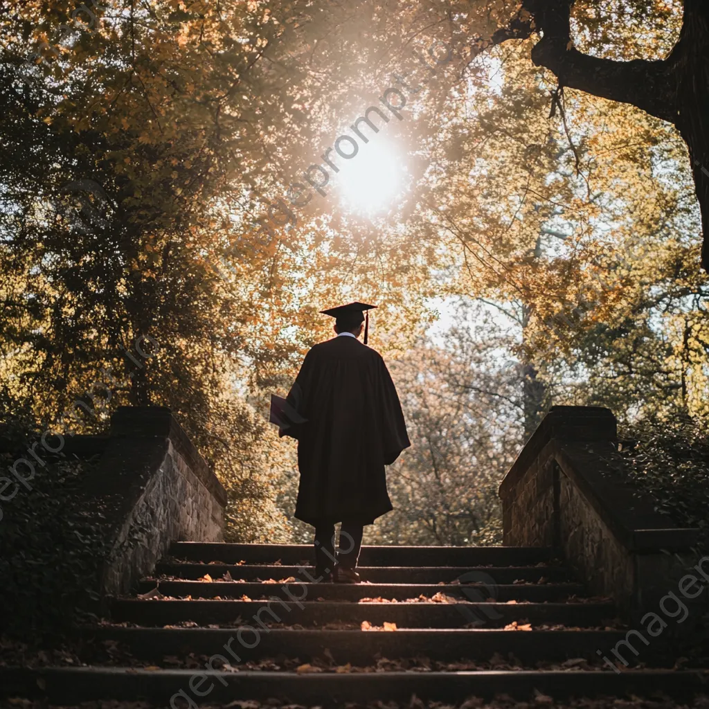 Thoughtful graduate on staircase with diploma - Image 2