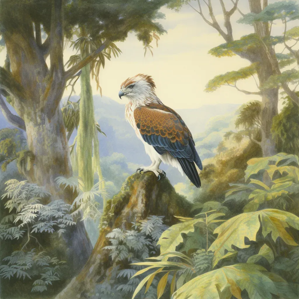 Philippine eagle perched in tropical rainforest overlooking lush foliage - Image 2