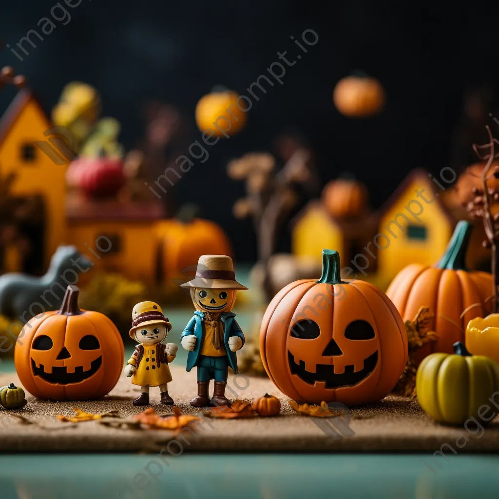 Colorful Halloween display with pumpkins and spooky figures - Image 1