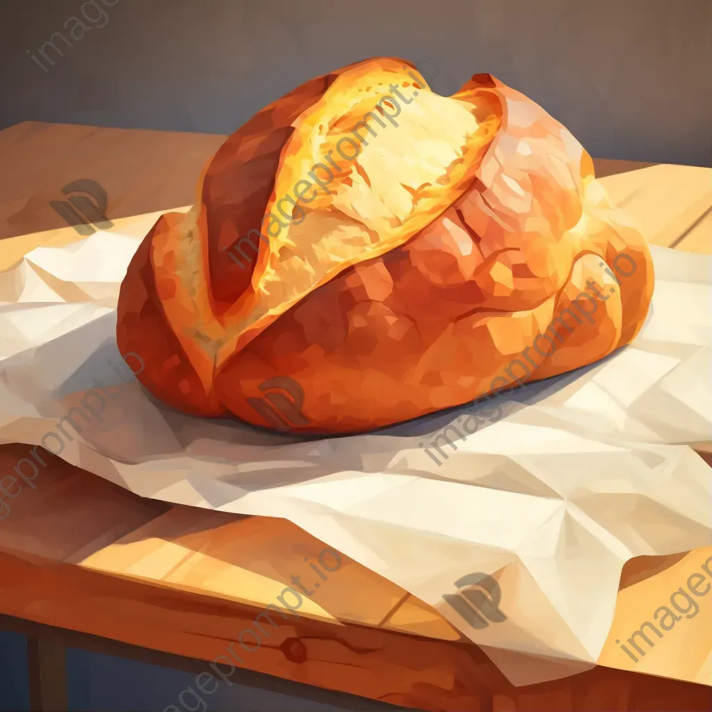 Rustic loaf of bread in low poly design, echoing Cézanne