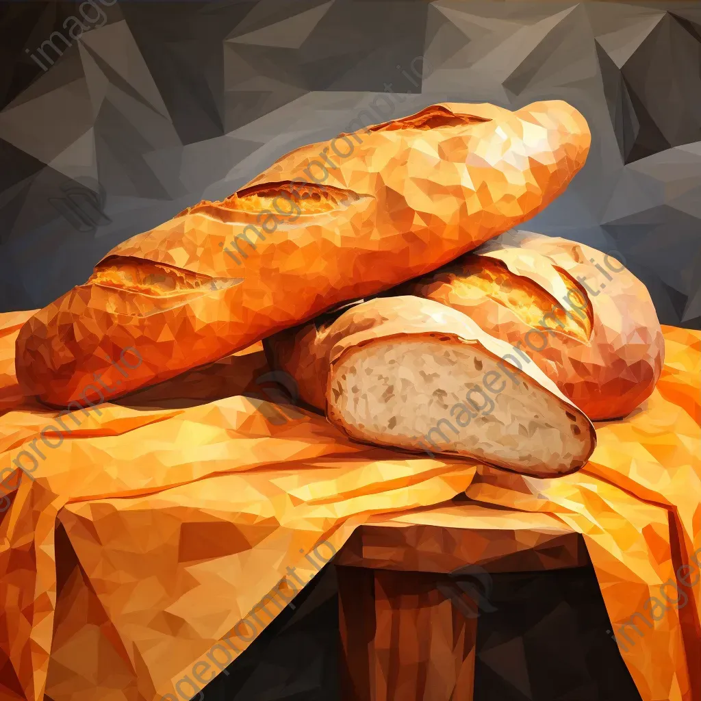 Rustic loaf of bread in low poly design, echoing Cézanne