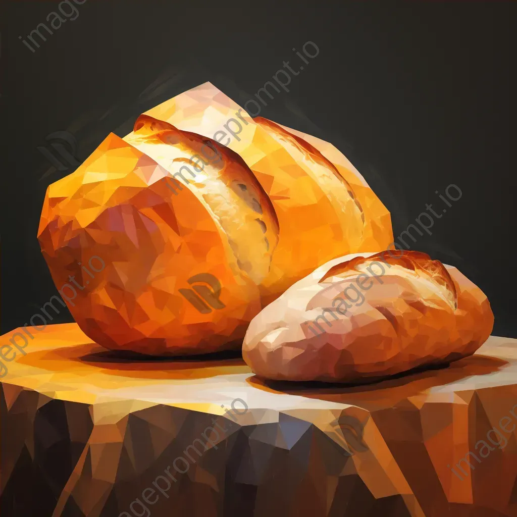 Rustic loaf of bread in low poly design, echoing Cézanne