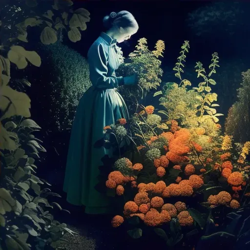 Image of woman collecting herbs in thriving garden - Image 4