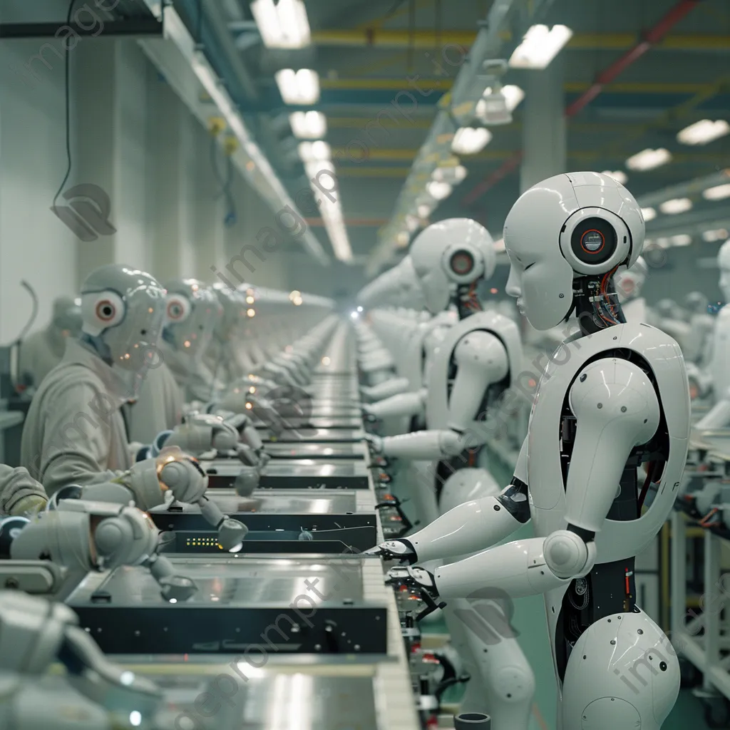 Factory assembly line with robots and humans working - Image 1