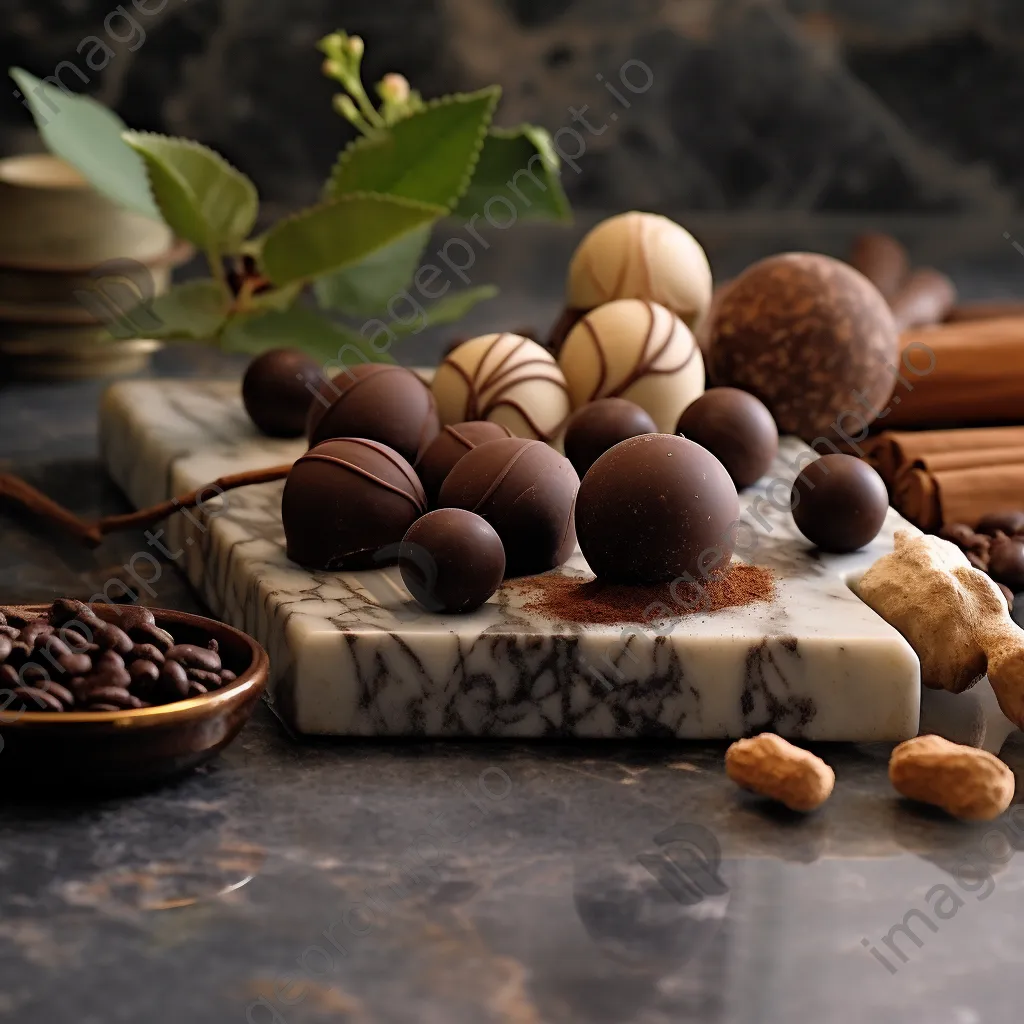 Artfully arranged gourmet chocolates and truffles on marble - Image 2