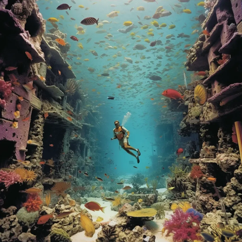 Underwater Exploration Scene with Colorful Marine Life