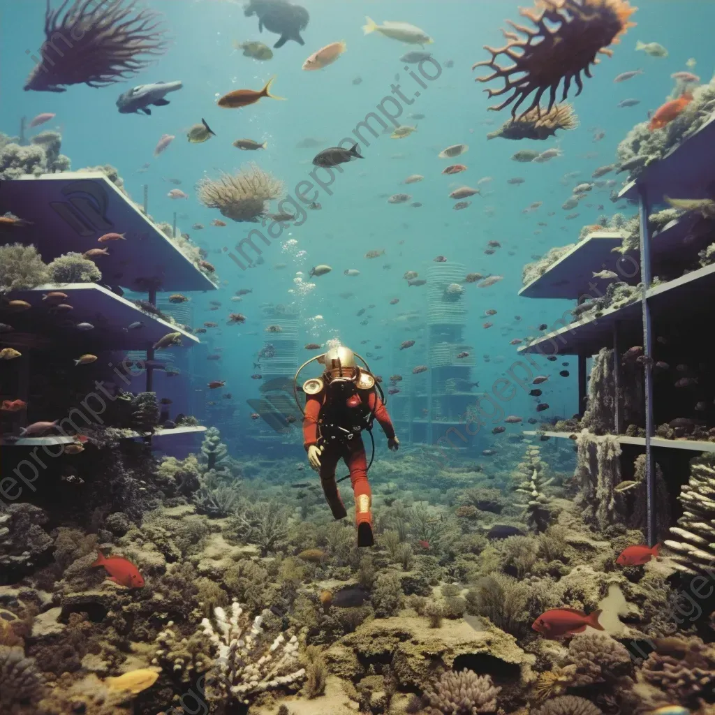 Diver exploring a vibrant, underwater city with colorful coral reefs and exotic marine life - Image 4