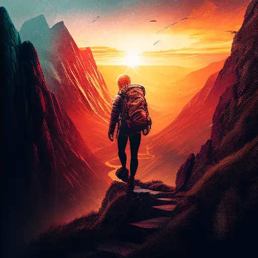 Woman Hiking in Majestic Sunrise Landscape