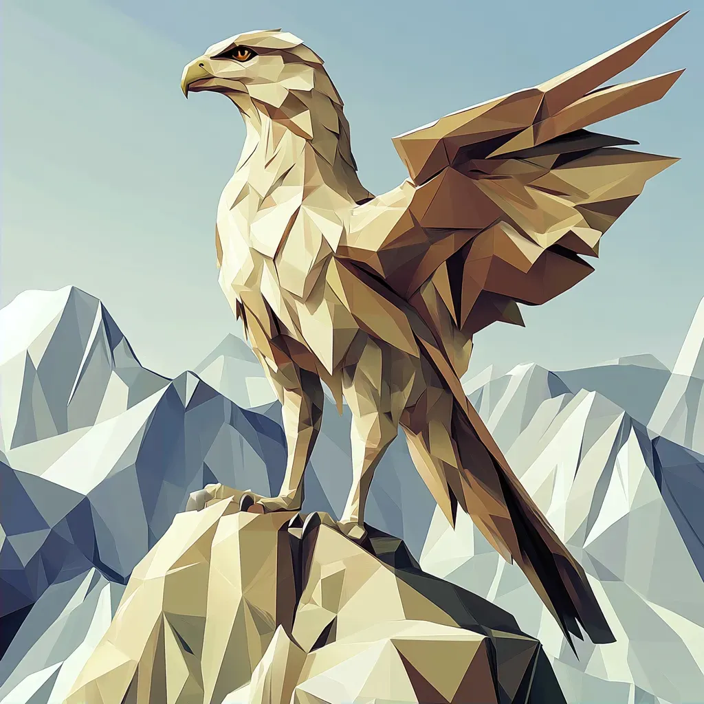 Polygonal portrayal of a griffon surveying its territory from a mountain peak - Image 2