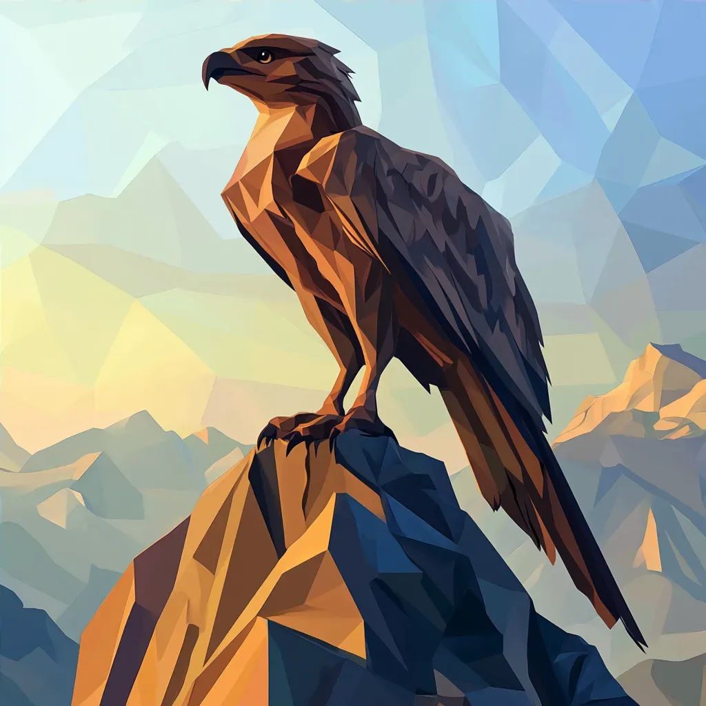 Polygonal portrayal of a griffon surveying its territory from a mountain peak - Image 4