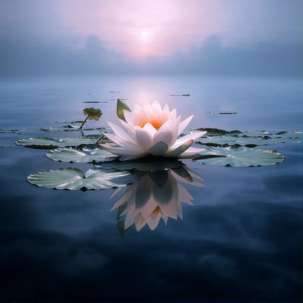 Image of a tranquil lotus flower on a calm pond, symbolizing serenity - Image 1