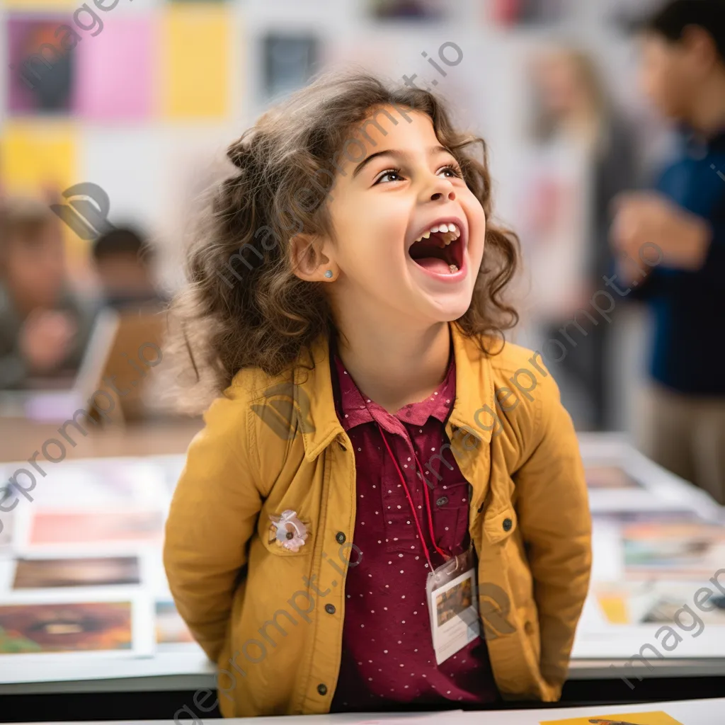 Child presenting a project to classmates in class - Image 2