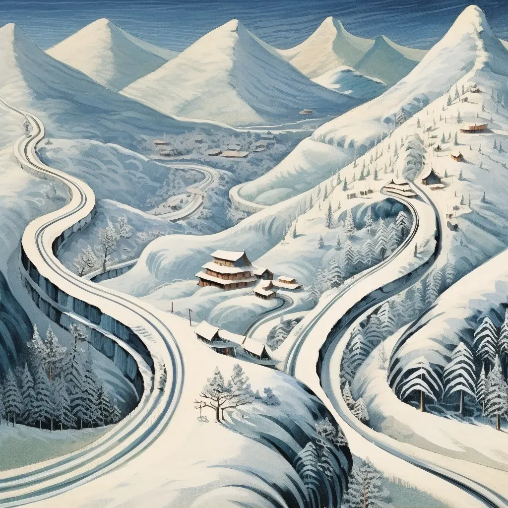 Aerial perspective of a winding road through snowy mountains - Image 2