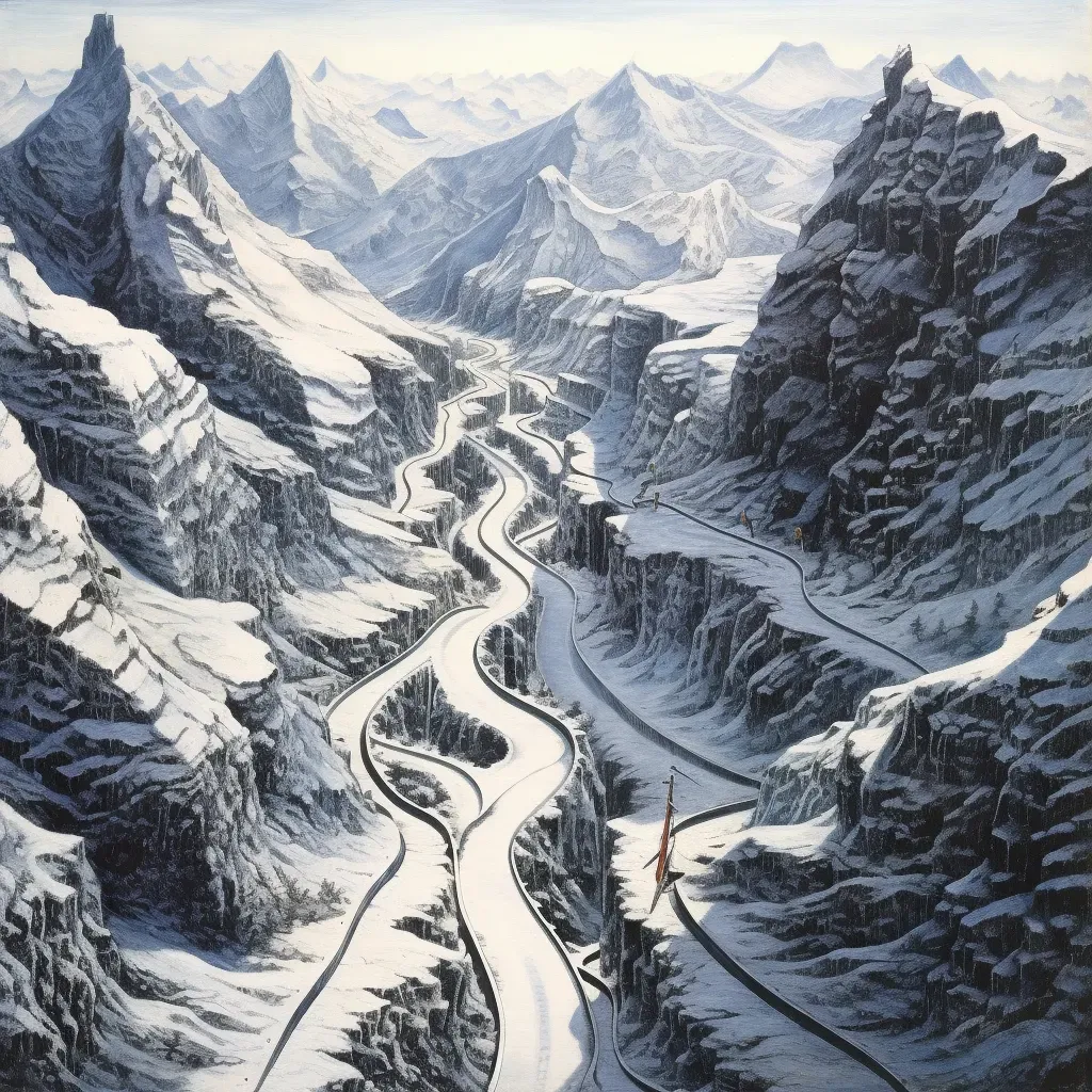 Aerial perspective of a winding road through snowy mountains - Image 3