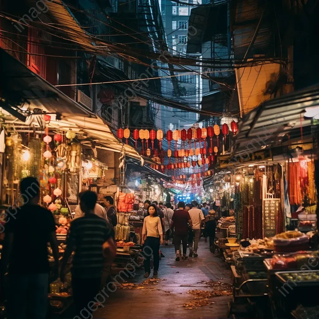 Night market with street food stalls and shoppers - Image 2