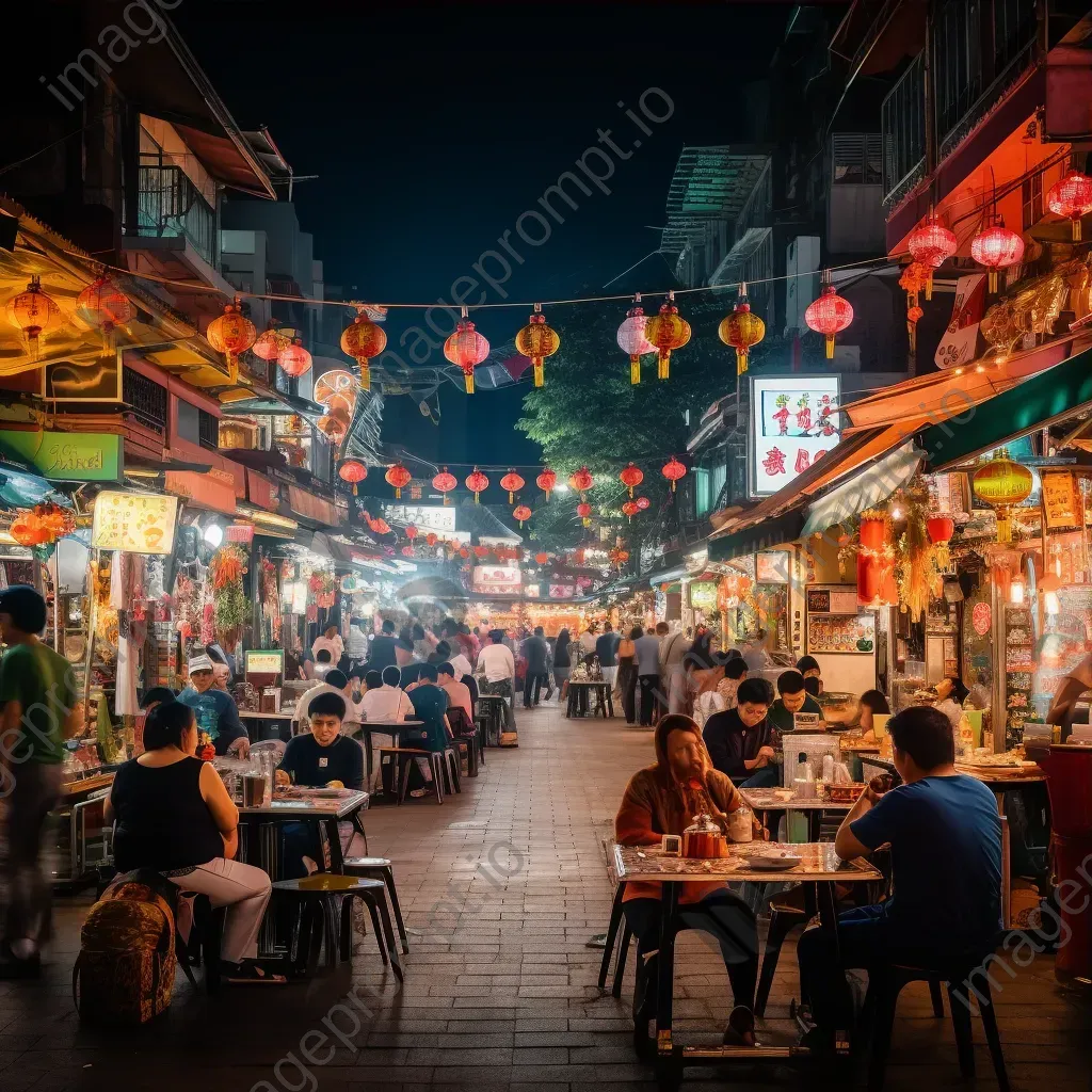 Night market with street food stalls and shoppers - Image 3