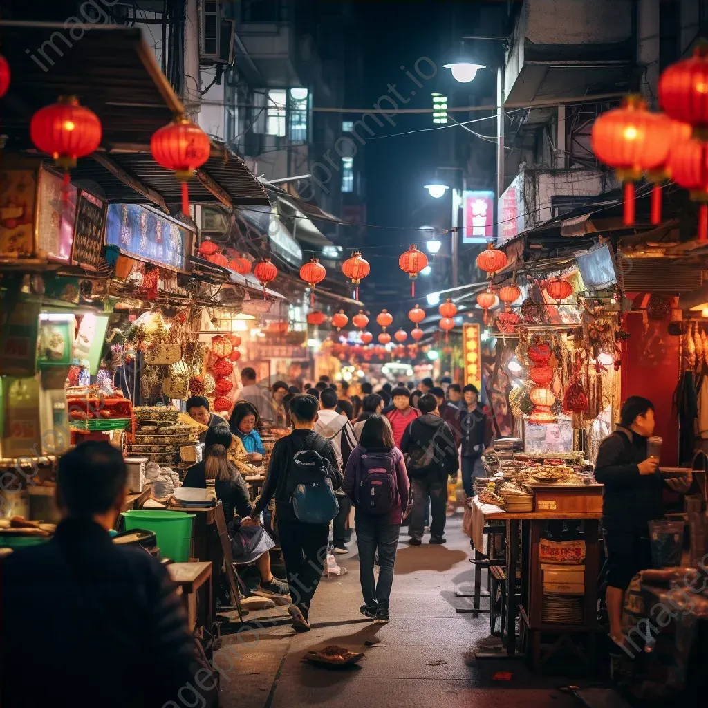 Night market with street food stalls and shoppers - Image 4