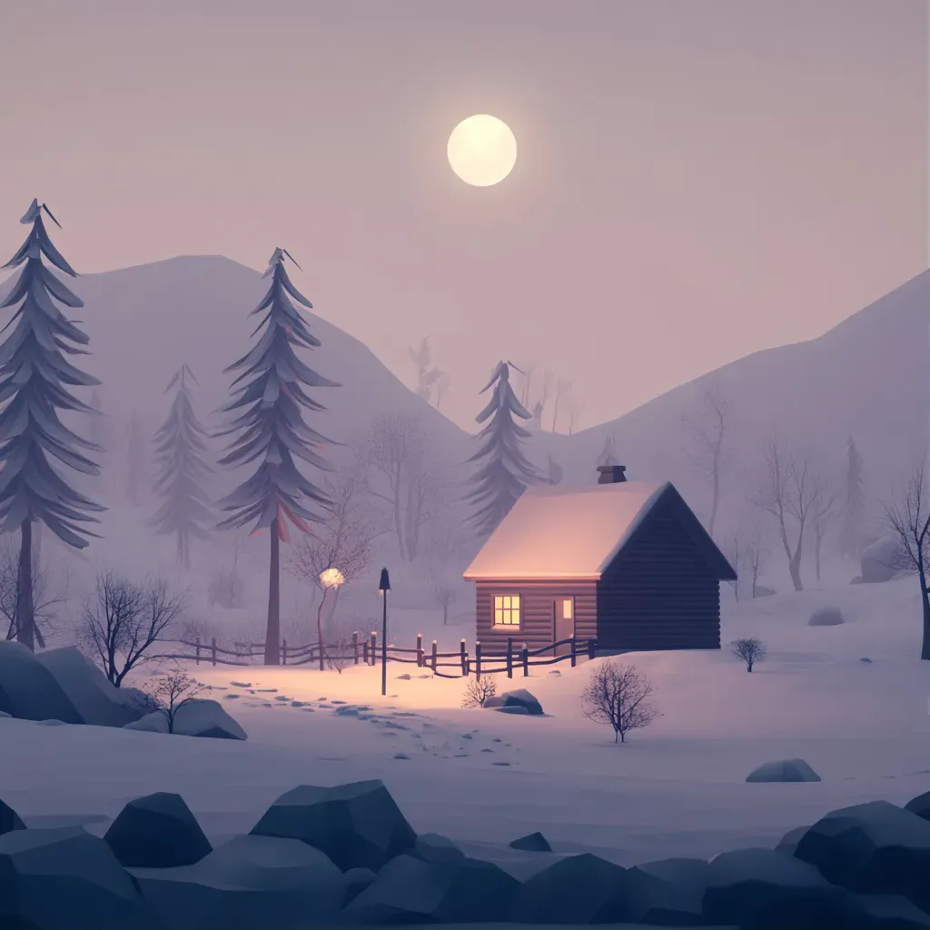 Low poly depiction of an isolated cabin weathering a blizzard - Image 1