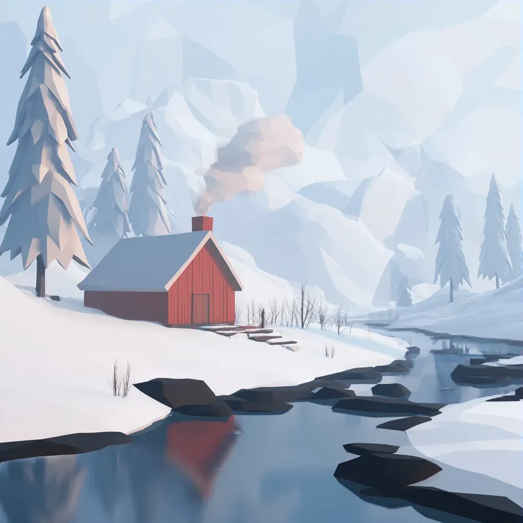 Low poly depiction of an isolated cabin weathering a blizzard - Image 3