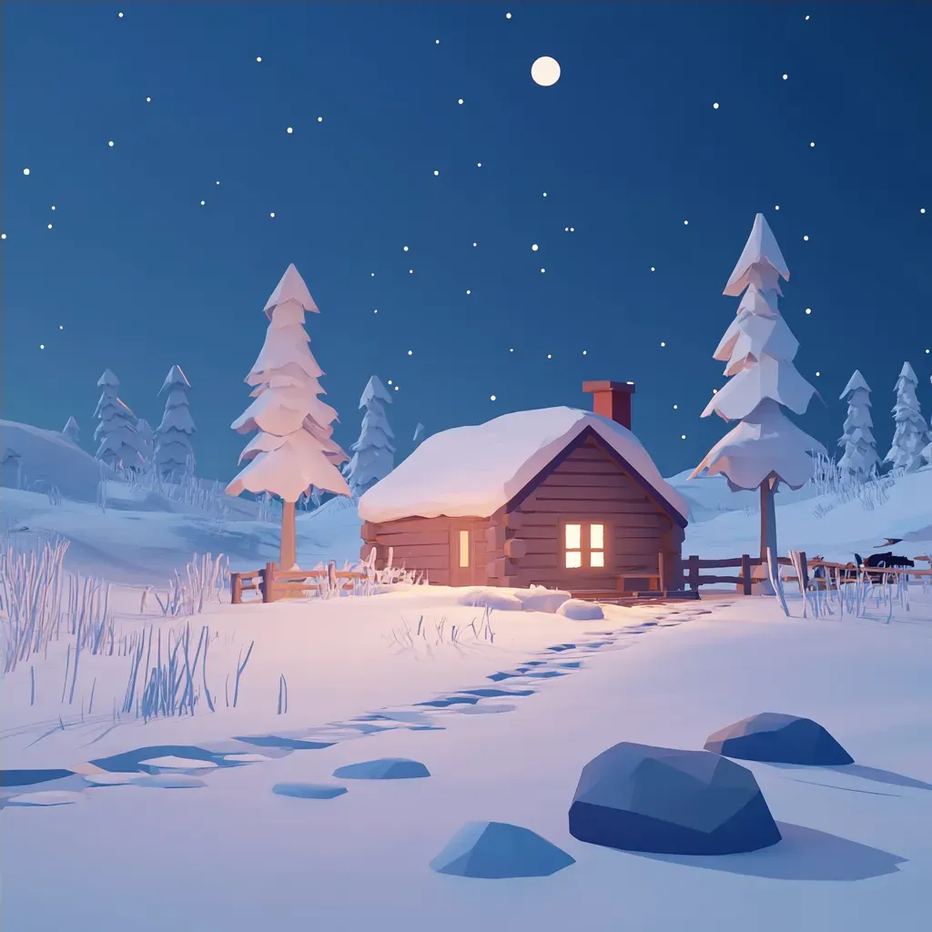 Low poly depiction of an isolated cabin weathering a blizzard - Image 4