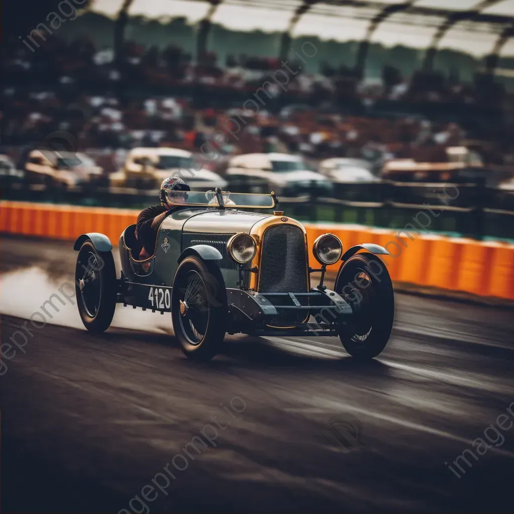 Vintage car racing event on historical racetrack with classic cars speeding past grandstands - Image 2