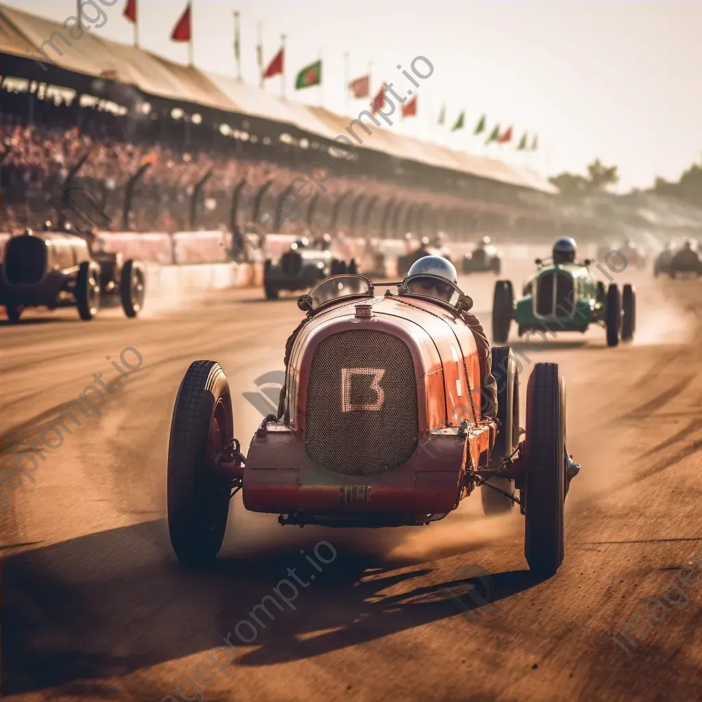 Vintage car racing event on historical racetrack with classic cars speeding past grandstands - Image 4