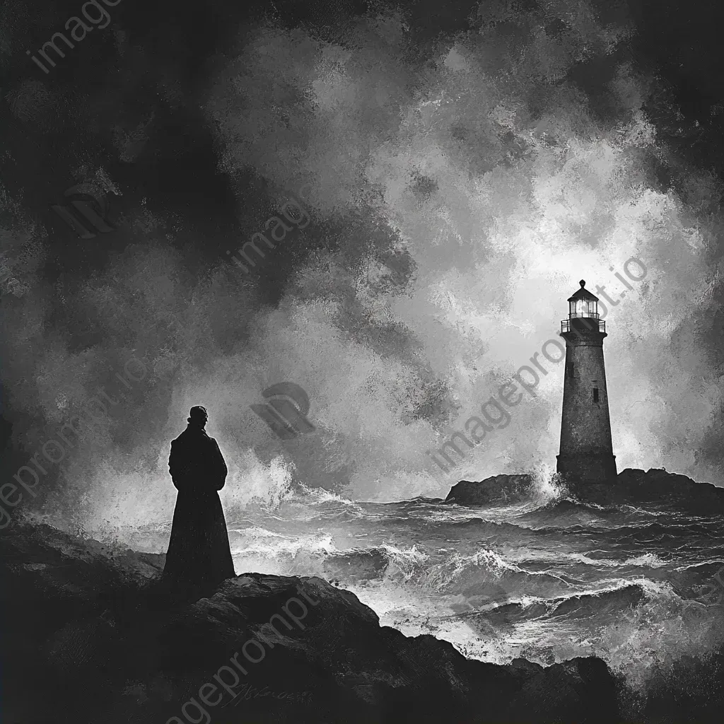 Lighthouse keeper in Romanticism style staring into the stormy sea - Image 2