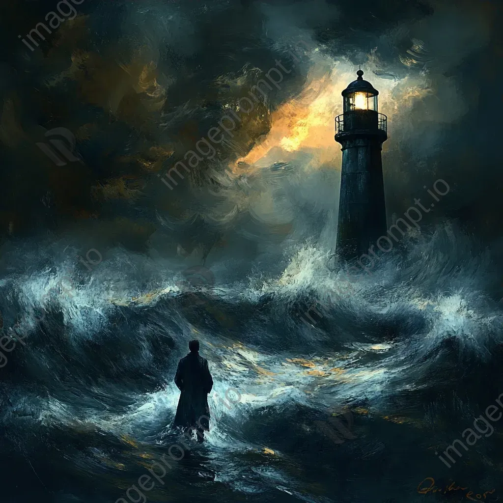 Lighthouse keeper in Romanticism style staring into the stormy sea - Image 3