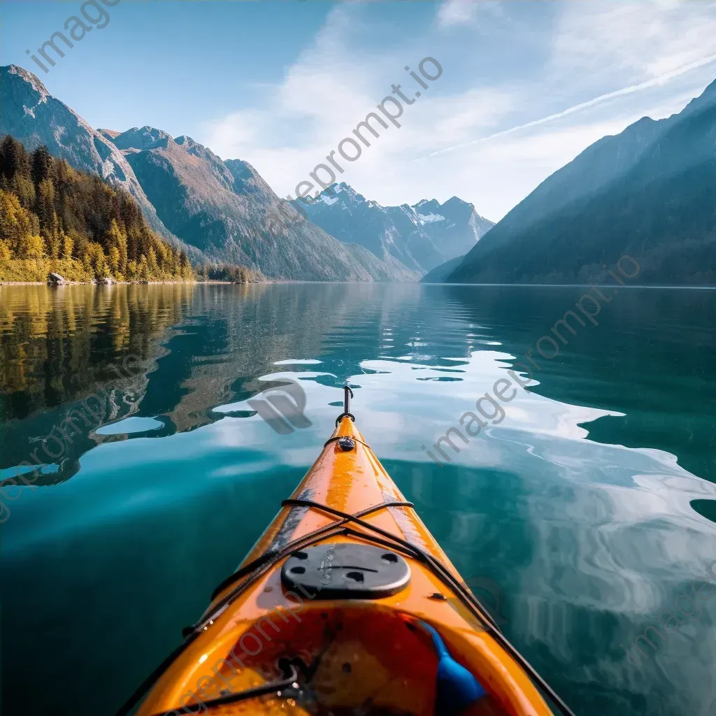 Aerial view of lake with kayak and mountains in background - Image 4