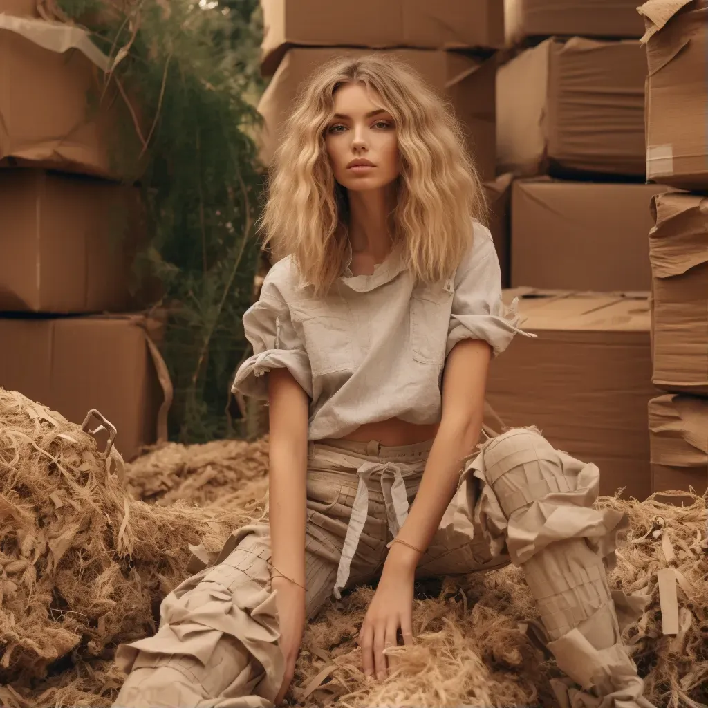 Sustainable fashion editorial scene with eco-friendly designs and earthy tones - Image 1