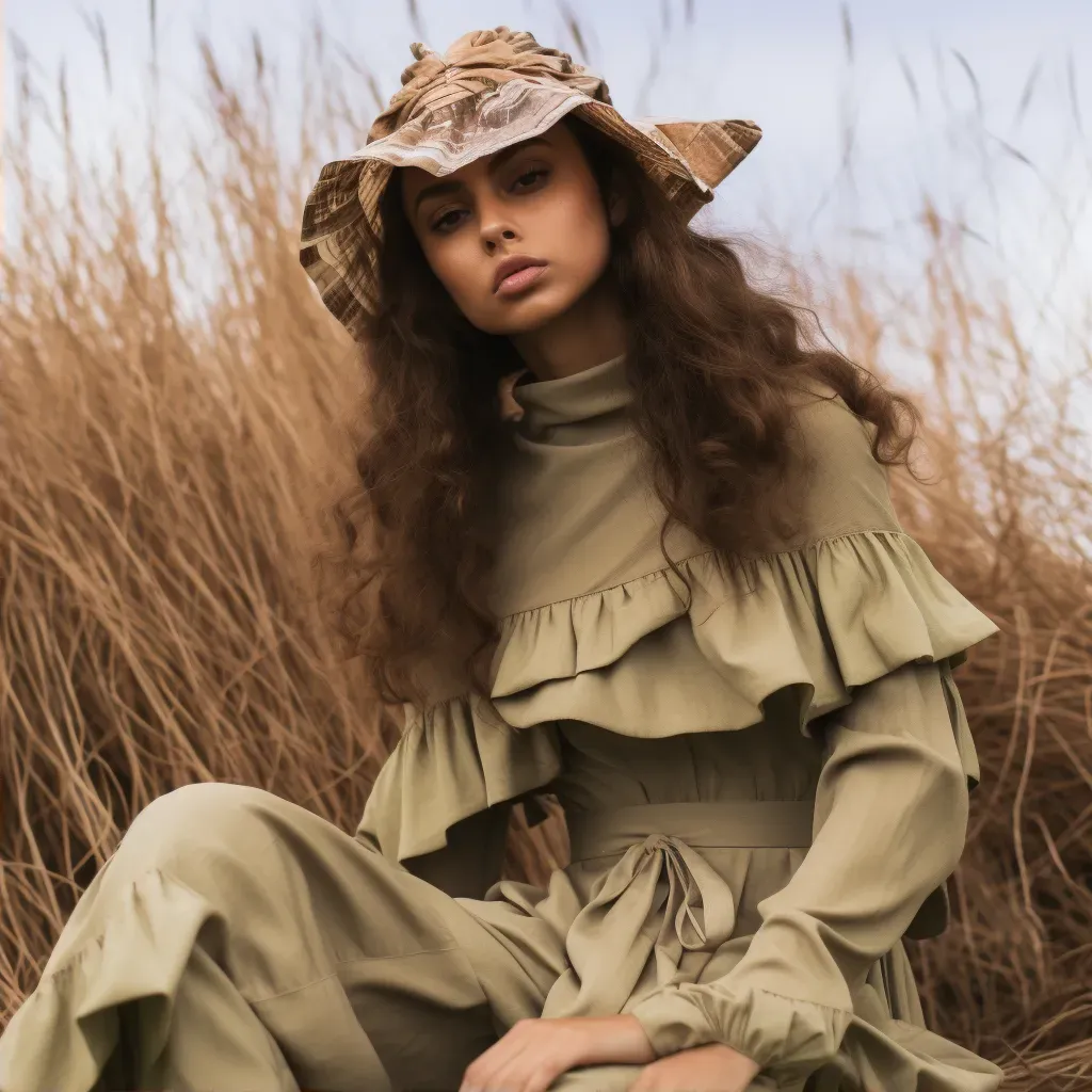 Sustainable fashion editorial scene with eco-friendly designs and earthy tones - Image 2